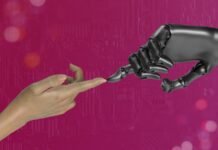 인공지능, 일상 속 건강 관리를 혁신하다 two hands touching each other in front of a pink background